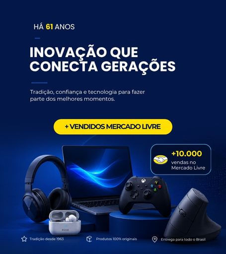 Banner institucional da Eletrônica Santana destacando 61 anos de tradição em eletrônicos, mais de 10 mil vendas no Mercado Livre e atendimento especializado.